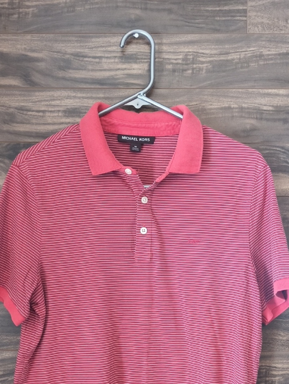 Michael Kors Men's Red Striped Polo Shirt Size Medium 100% Cotton